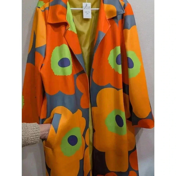 Gorgeous Luxe Moda vibrant psychedelic flower neon long sleeve jacket 2XL - Picture 5 of 8